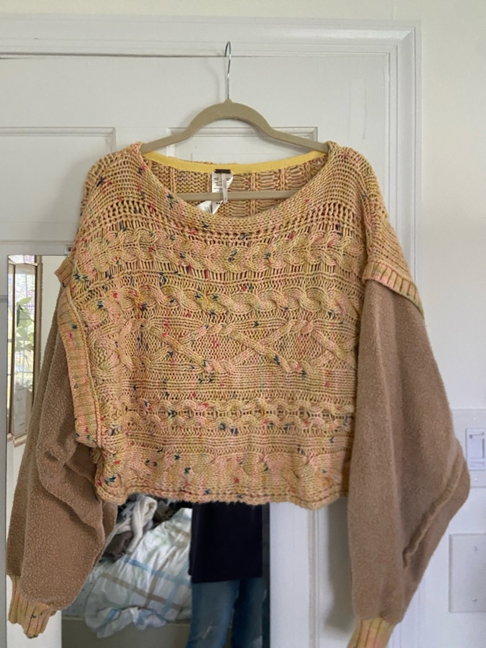 Chunky Knit Color-Blend Crop Sweater in yellow by free people